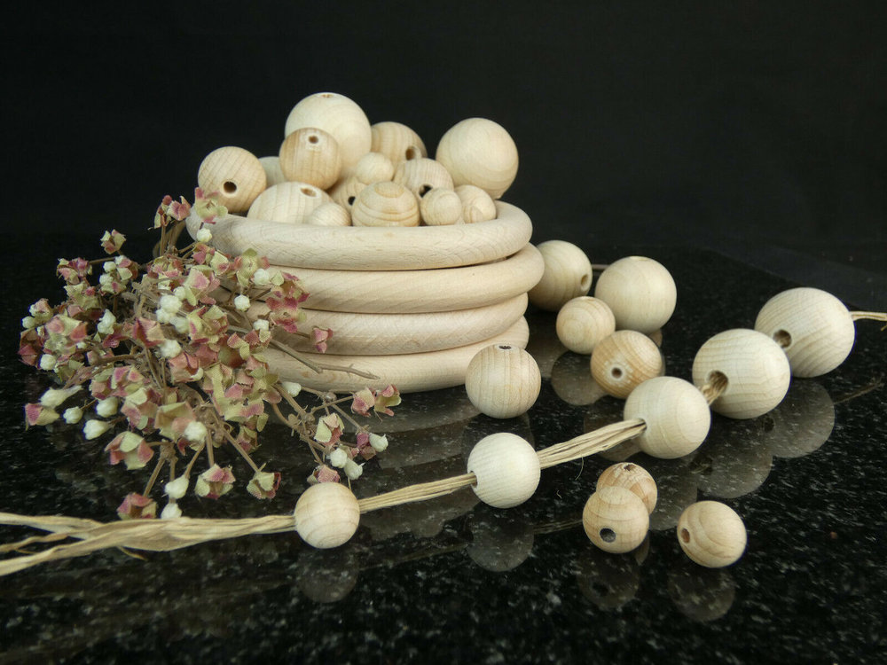 10x Hartholzkugeln Massiv Naturbuche Holzkugeln Perlen Handwerk Machen 30mm 